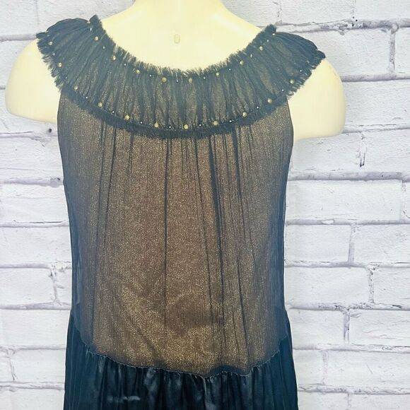 BCBGMAXAZRIA Womens Black Gold Silk Halter Balloon Sheer Mini Dress Size 0 - Picture 4 of 9